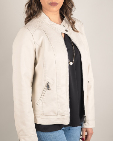 Giacca biker in ecopelle con zip e collo coreano