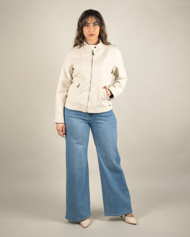 Giacca biker in ecopelle con zip e collo coreano