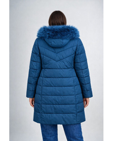 Piumino lungo con cappuccio e bordo in eco pellicc