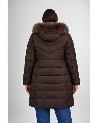Piumino lungo con cappuccio e bordo in eco pellicc