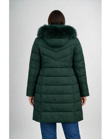 Piumino lungo con cappuccio e bordo in eco pellicc