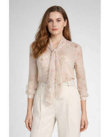 Camicia con fiocco fantasia floreale