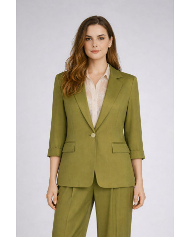 Giacca monopetto color olio con maniche tre quarti