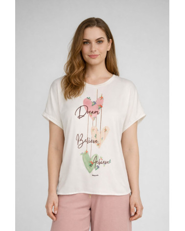 T-shirt panna con stampa e maniche corte