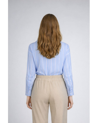 Camicia celeste a righe in cotone