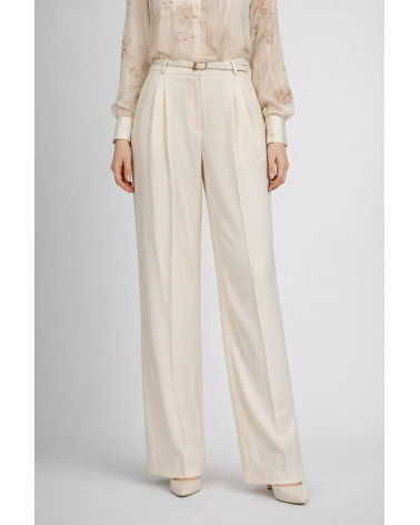 Pantaloni palazzo color burro in cady con cintura