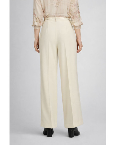 Pantaloni palazzo color burro in cady con cintura