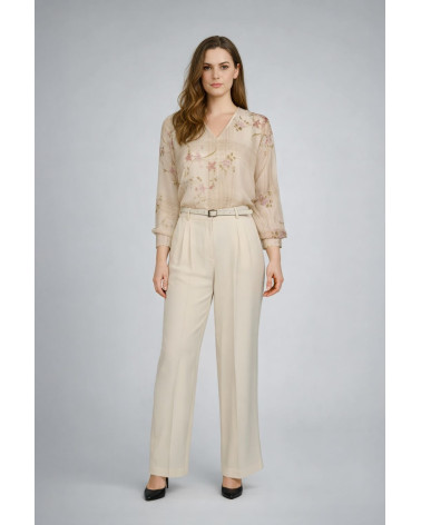 Pantaloni palazzo color burro in cady con cintura