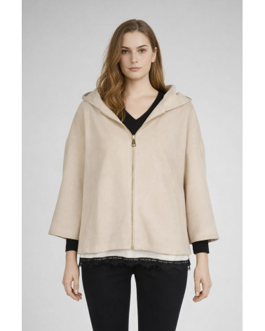 Giacca in dainetto con cappuccio e zip color beige