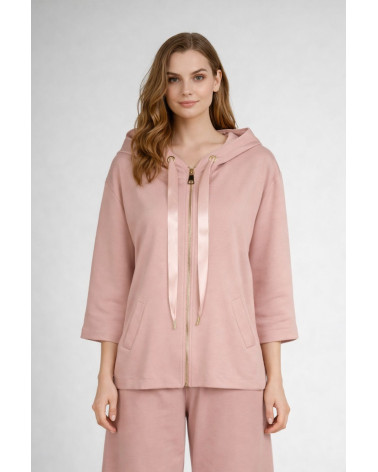 Felpa rosa in scuba con cappuccio e zip