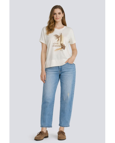 T-shirt panna con stampa “Vivre d’amour”