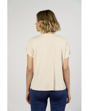 T-shirt beige con inserto in paillettes