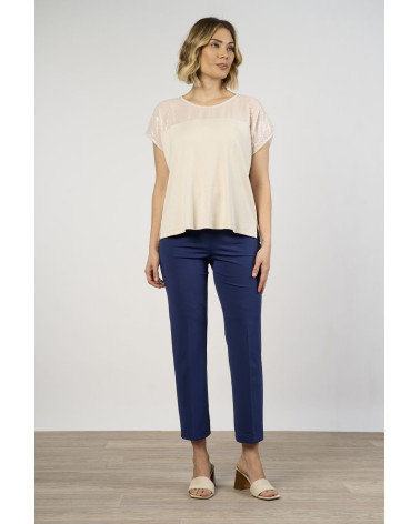 T-shirt beige con inserto in paillettes