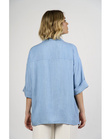 Camicia chambray con inserti in pizzo