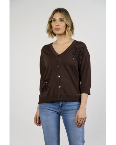 Cardigan in viscosa con applicazioni ricamate