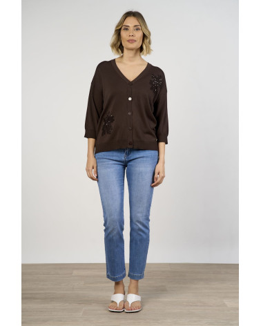 Cardigan in viscosa con applicazioni ricamate