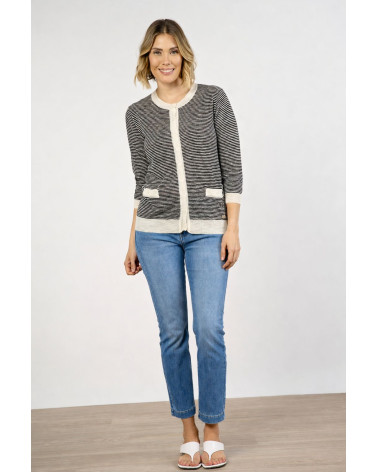 Cardigan rigato con bottoni in viscosa