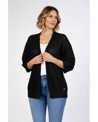 Cardigan corto in viscosa traforata con lurex