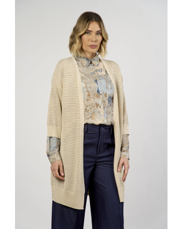 Cardigan lungo in viscosa traforata con lurex