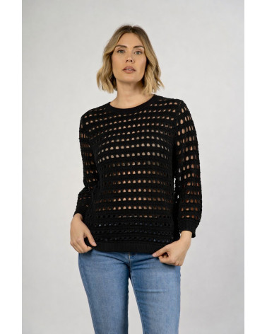 Maglia traforata in viscosa con maniche a 3/4