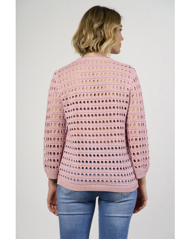 Maglia traforata in viscosa con maniche a 3/4