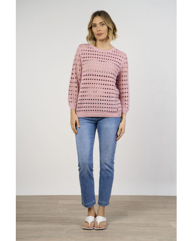 Maglia traforata in viscosa con maniche a 3/4