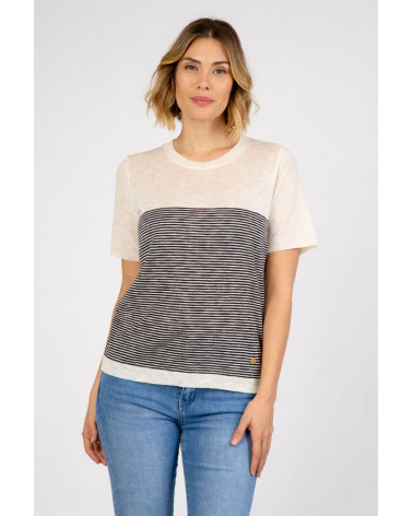 Maglia in viscosa a righe con manica corta