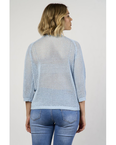 Maglia lurex traforata in viscosa con maniche a 3/