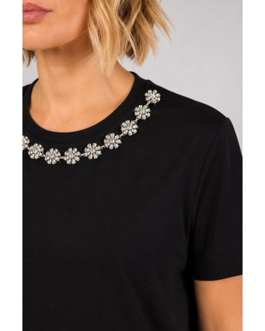 T-shirt con applicazioni floreali gioiello