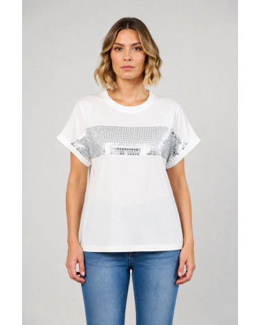 T-shirt con fascia di paillettes