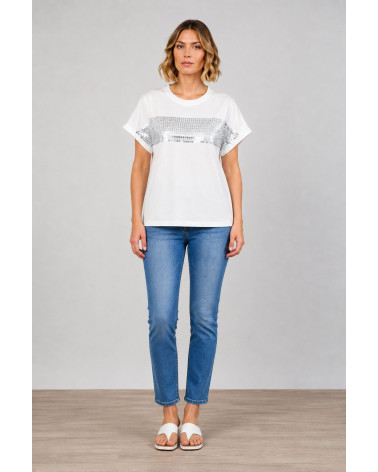 T-shirt con fascia di paillettes