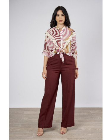 Pantaloni palazzo in misto lino e viscosa