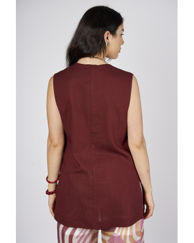 Gilet lungo in misto lino color vino
