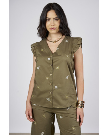 Camicia in cotone ricamato con volant
