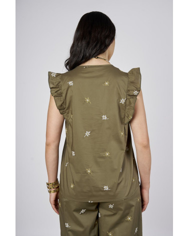 Camicia in cotone ricamato con volant