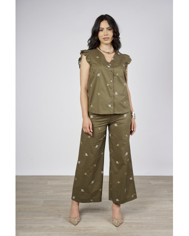 Camicia in cotone ricamato con volant