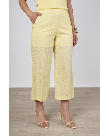 Pantaloni in cotone sangallo giallo pastello