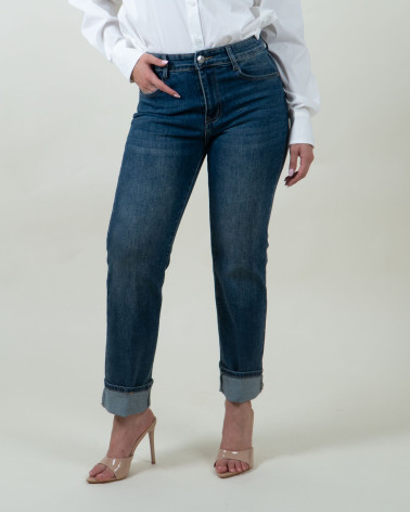 Jeans Straight Fit Cropped con Risvolto