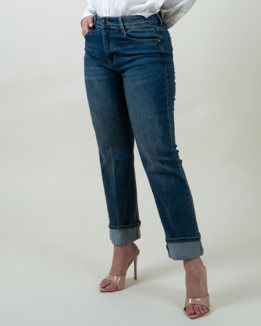 Jeans Straight Fit Cropped con Risvolto