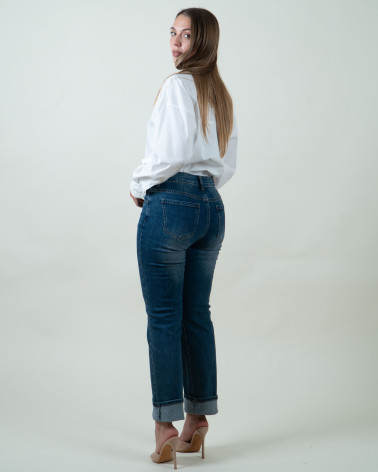 Jeans Straight Fit Cropped con Risvolto