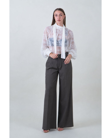 Pantaloni palazzo verde militare con pinces