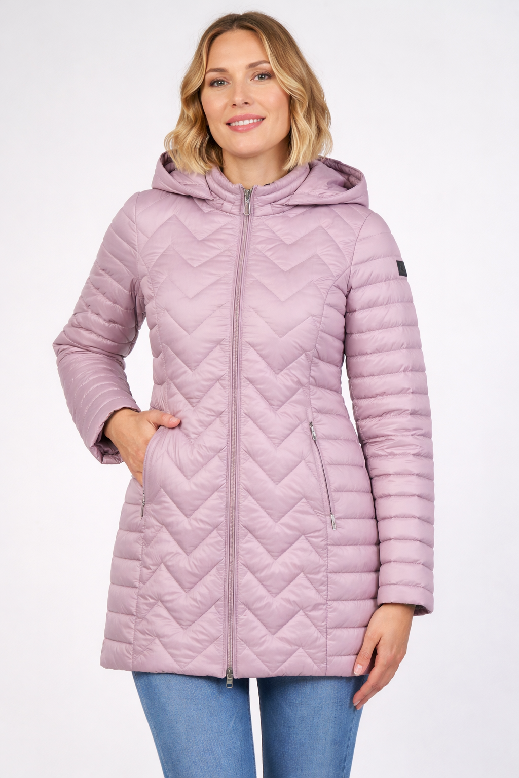 Piumino leggero lungo trapuntato con cappuccio|Colore:Rosa