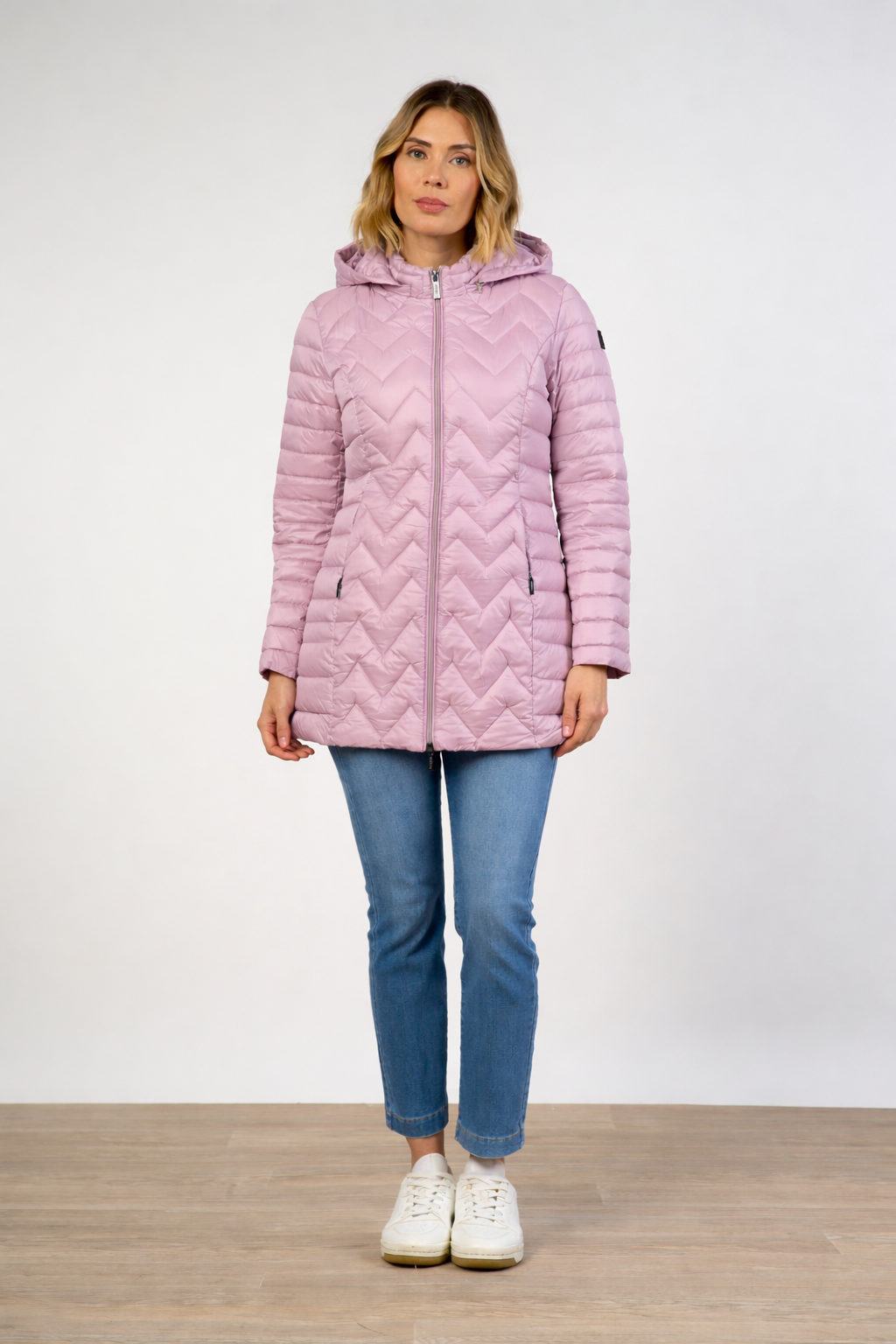 Piumino leggero lungo trapuntato con cappuccio|Colore:Rosa