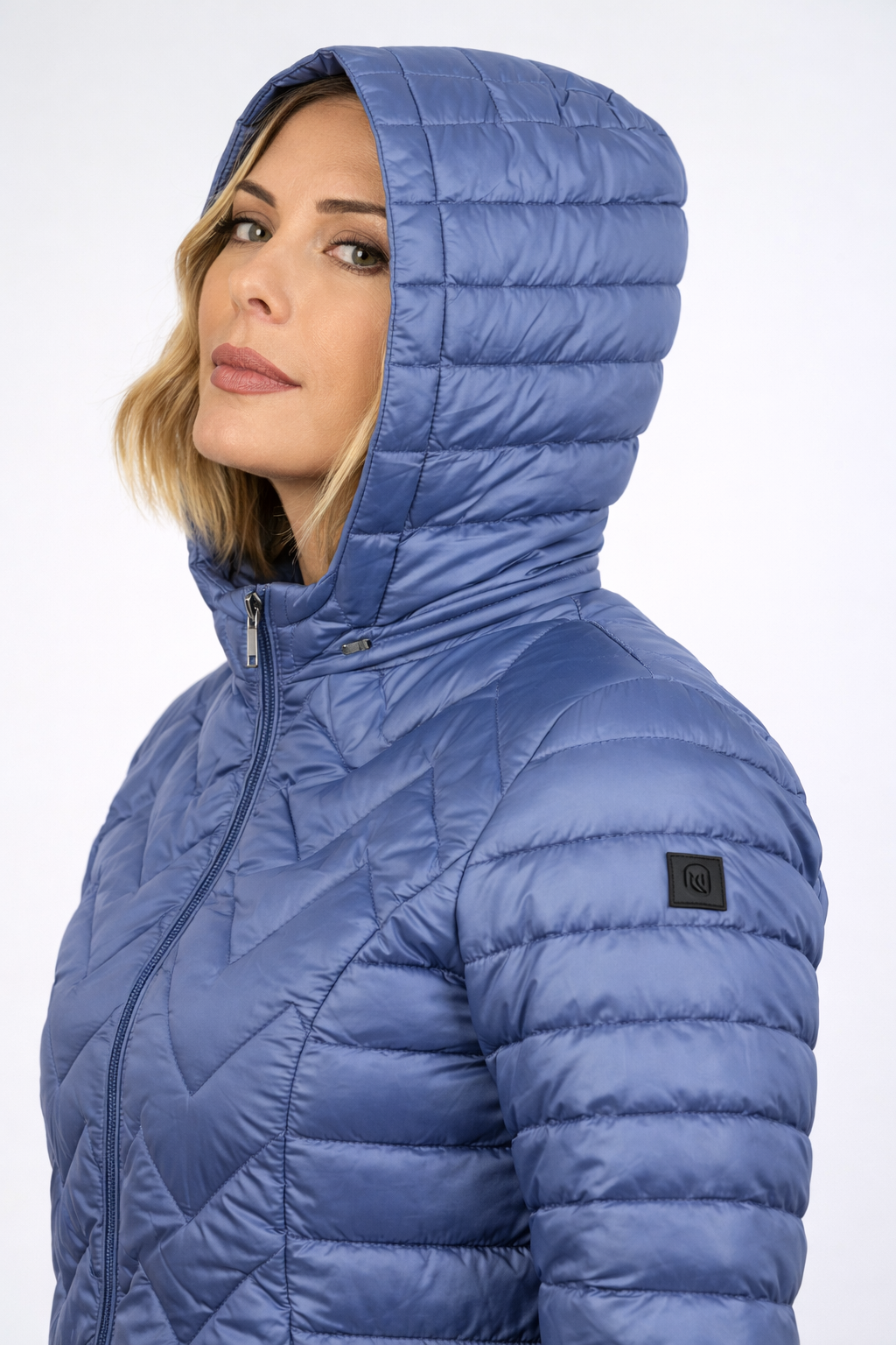 Piumino leggero lungo trapuntato con cappuccio|Colore:Jeans