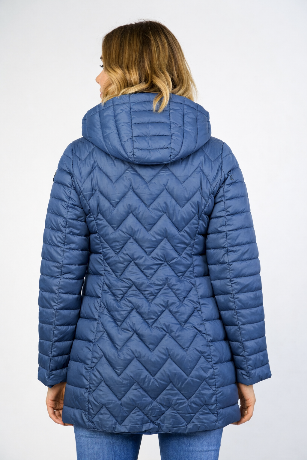 Piumino leggero lungo trapuntato con cappuccio|Colore:Jeans