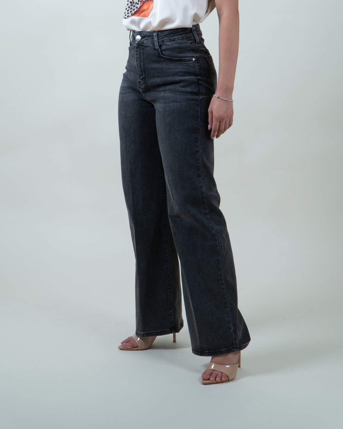 Jeans Wide Leg in Denim Grigio Scuro|Colore:Jeans