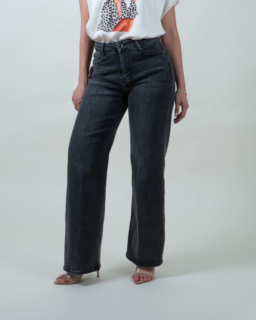 Jeans Wide Leg in Denim Grigio Scuro|Colore:Jeans