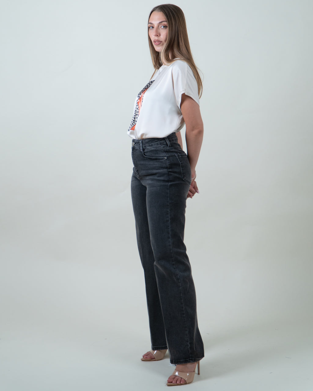 Jeans Wide Leg in Denim Grigio Scuro|Colore:Jeans