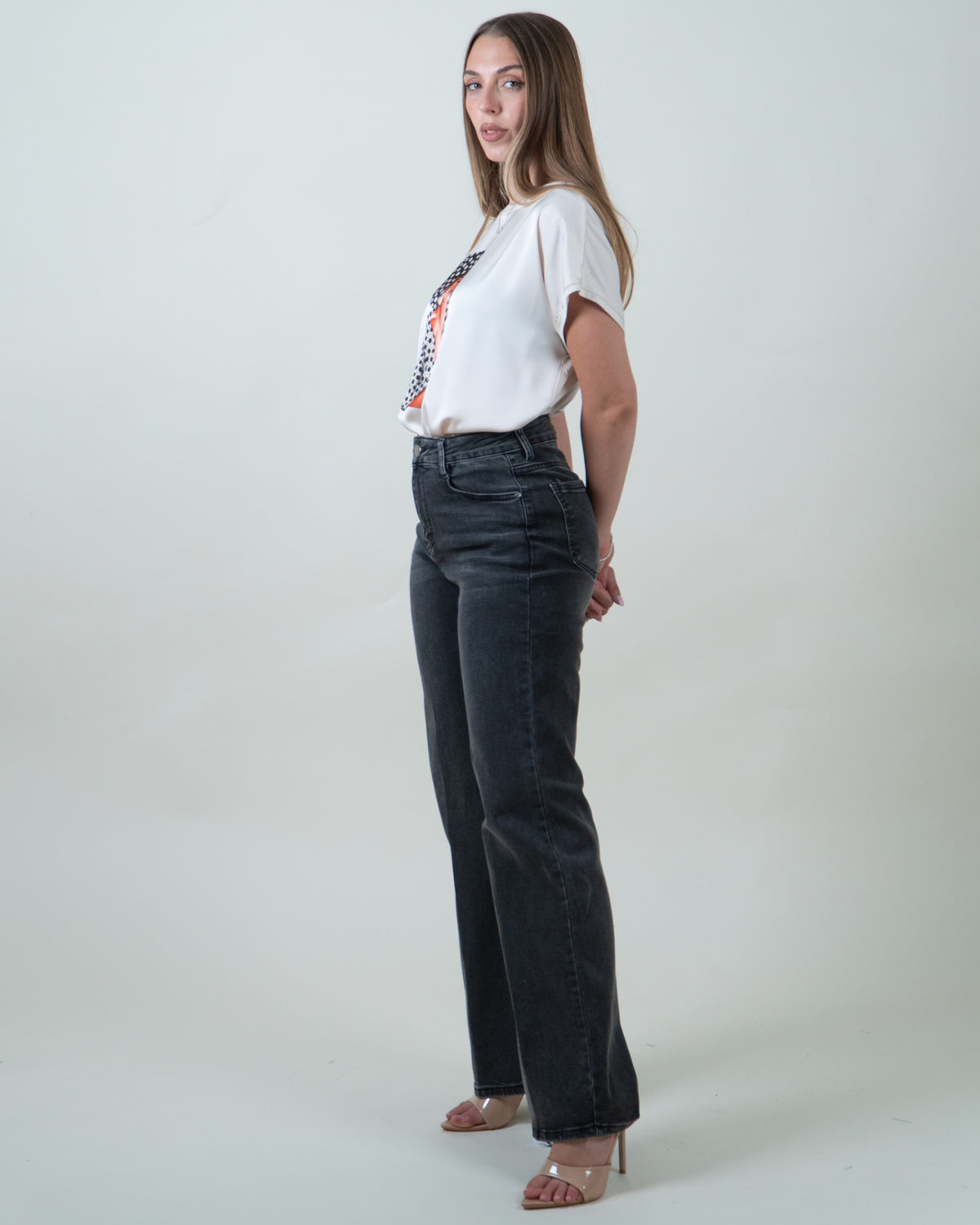Jeans Wide Leg in Denim Grigio Scuro|Colore:Jeans