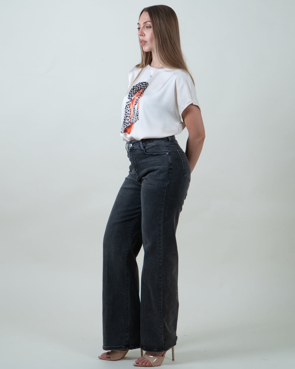 Jeans Wide Leg in Denim Grigio Scuro|Colore:Jeans